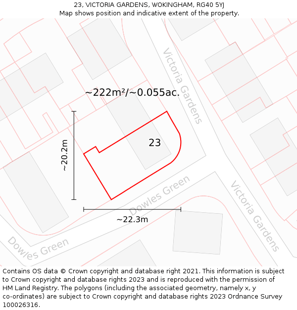 23, VICTORIA GARDENS, WOKINGHAM, RG40 5YJ: Plot and title map