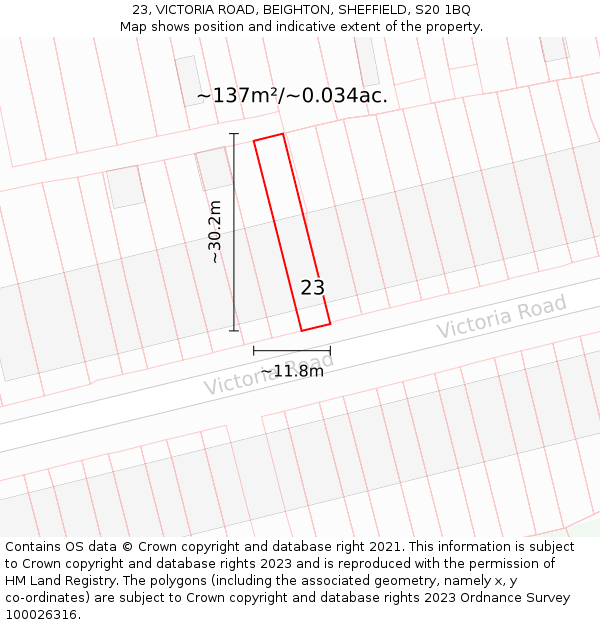 23, VICTORIA ROAD, BEIGHTON, SHEFFIELD, S20 1BQ: Plot and title map