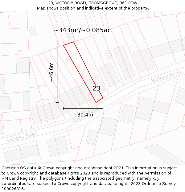 23, VICTORIA ROAD, BROMSGROVE, B61 0DW: Plot and title map