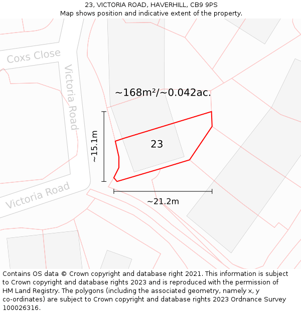 23, VICTORIA ROAD, HAVERHILL, CB9 9PS: Plot and title map