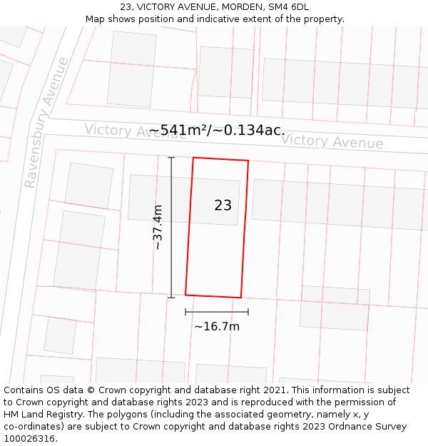 23, VICTORY AVENUE, MORDEN, SM4 6DL: Plot and title map