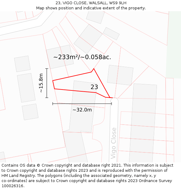 23, VIGO CLOSE, WALSALL, WS9 9LH: Plot and title map