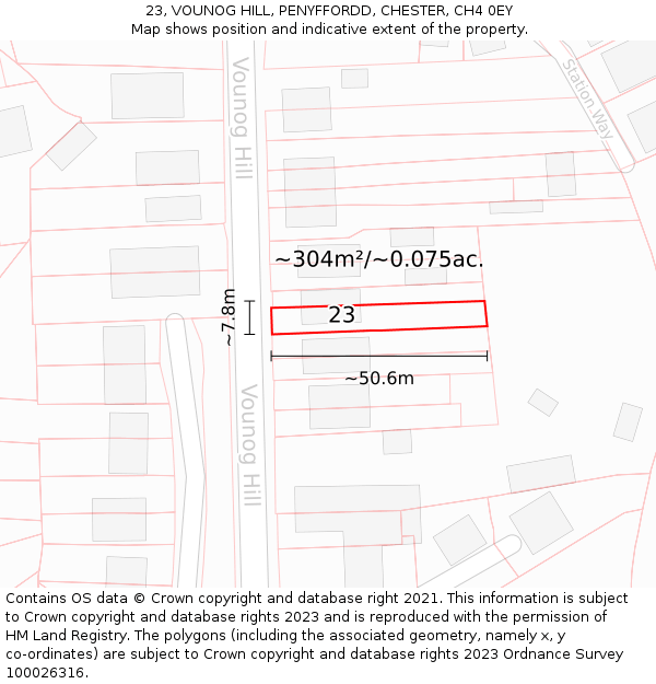 23, VOUNOG HILL, PENYFFORDD, CHESTER, CH4 0EY: Plot and title map