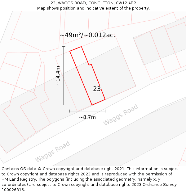 23, WAGGS ROAD, CONGLETON, CW12 4BP: Plot and title map