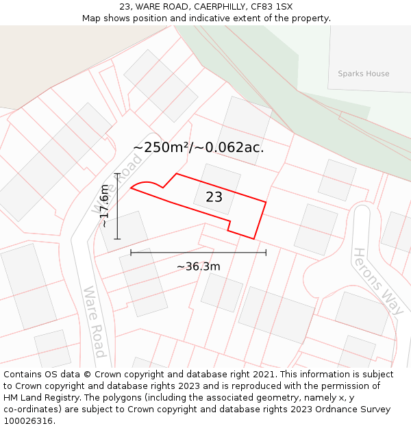 23, WARE ROAD, CAERPHILLY, CF83 1SX: Plot and title map