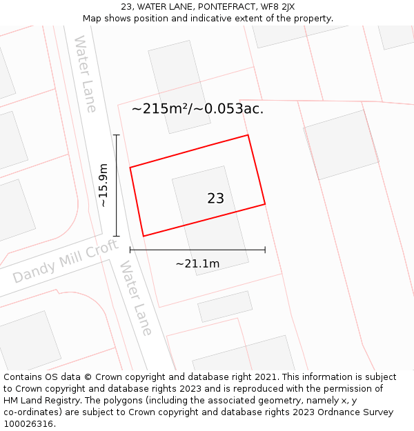 23, WATER LANE, PONTEFRACT, WF8 2JX: Plot and title map