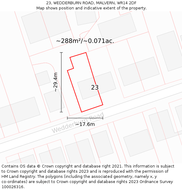 23, WEDDERBURN ROAD, MALVERN, WR14 2DF: Plot and title map