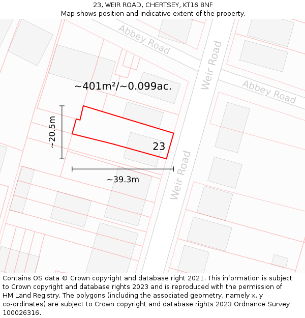 23, WEIR ROAD, CHERTSEY, KT16 8NF: Plot and title map