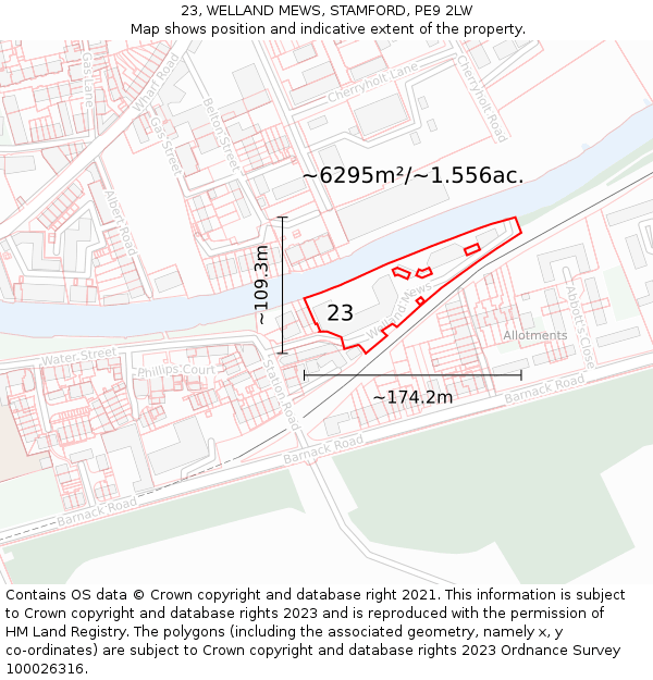 23, WELLAND MEWS, STAMFORD, PE9 2LW: Plot and title map