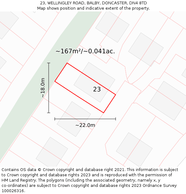 23, WELLINGLEY ROAD, BALBY, DONCASTER, DN4 8TD: Plot and title map