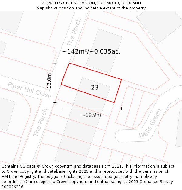 23, WELLS GREEN, BARTON, RICHMOND, DL10 6NH: Plot and title map