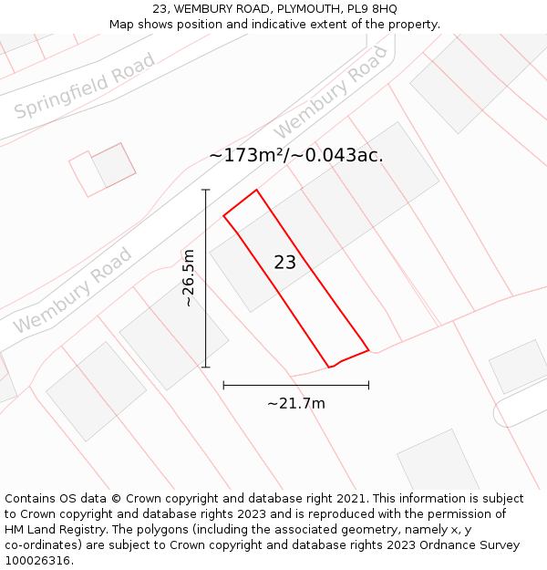 23, WEMBURY ROAD, PLYMOUTH, PL9 8HQ: Plot and title map