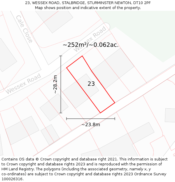 23, WESSEX ROAD, STALBRIDGE, STURMINSTER NEWTON, DT10 2PF: Plot and title map