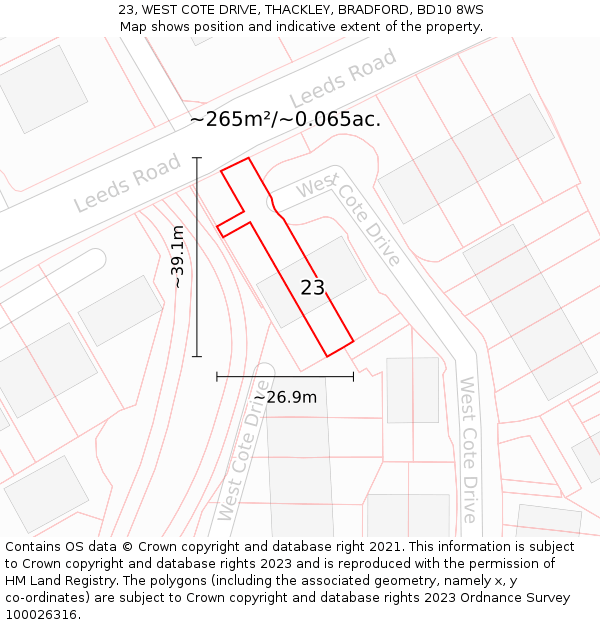 23, WEST COTE DRIVE, THACKLEY, BRADFORD, BD10 8WS: Plot and title map