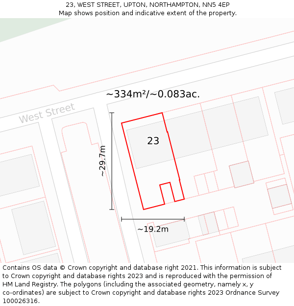 23, WEST STREET, UPTON, NORTHAMPTON, NN5 4EP: Plot and title map