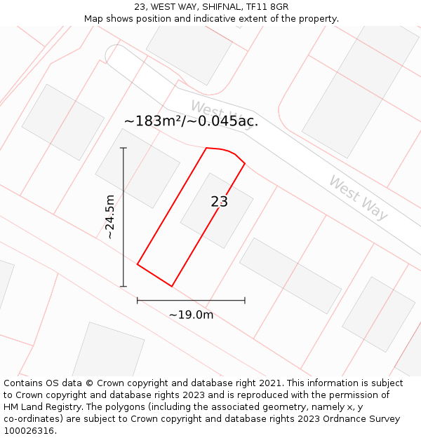 23, WEST WAY, SHIFNAL, TF11 8GR: Plot and title map