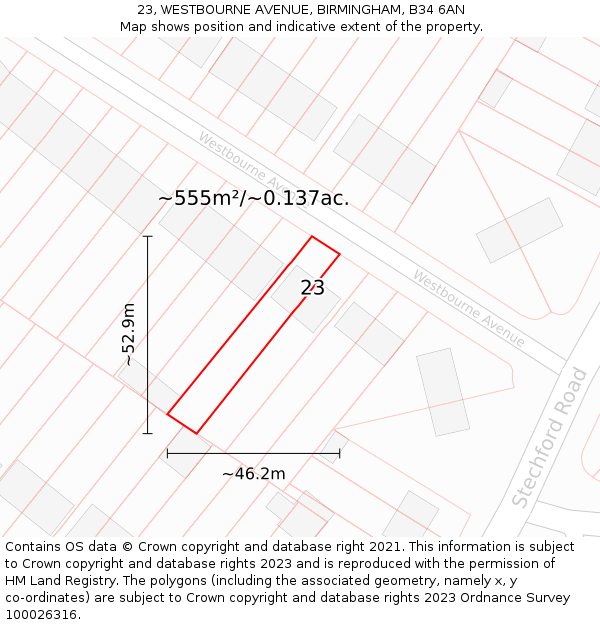 23, WESTBOURNE AVENUE, BIRMINGHAM, B34 6AN: Plot and title map