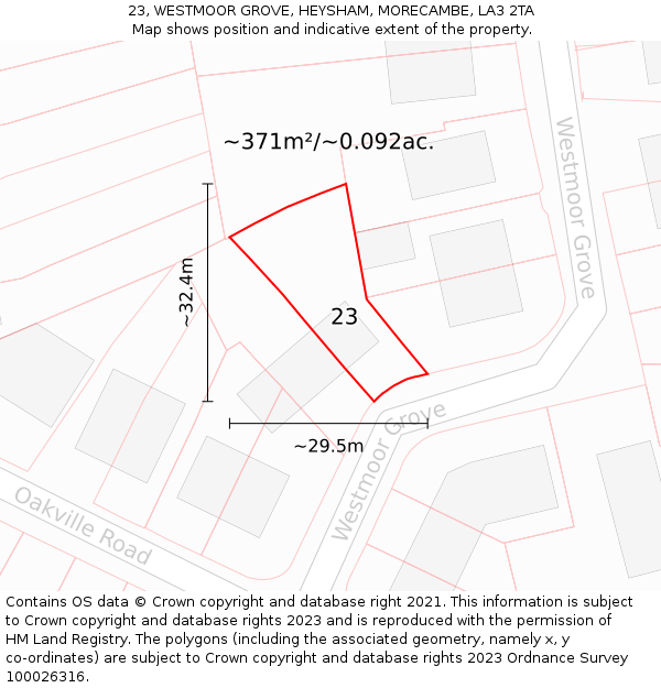 23, WESTMOOR GROVE, HEYSHAM, MORECAMBE, LA3 2TA: Plot and title map