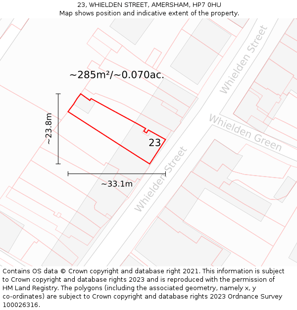 23, WHIELDEN STREET, AMERSHAM, HP7 0HU: Plot and title map