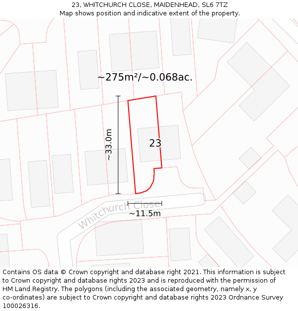 23, WHITCHURCH CLOSE, MAIDENHEAD, SL6 7TZ: Plot and title map