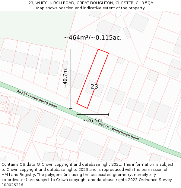 23, WHITCHURCH ROAD, GREAT BOUGHTON, CHESTER, CH3 5QA: Plot and title map