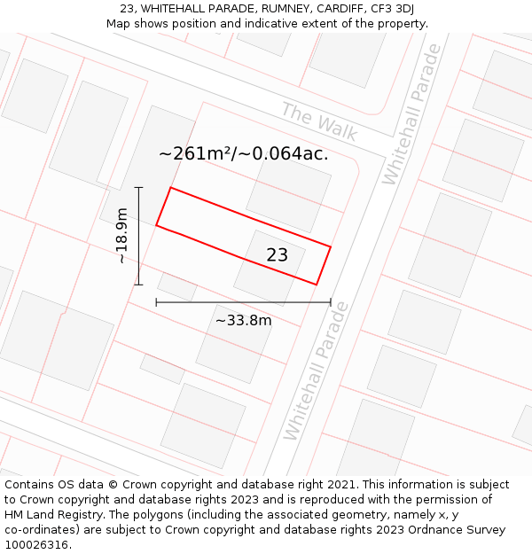 23, WHITEHALL PARADE, RUMNEY, CARDIFF, CF3 3DJ: Plot and title map