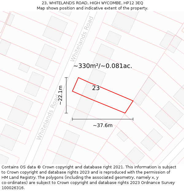 23, WHITELANDS ROAD, HIGH WYCOMBE, HP12 3EQ: Plot and title map