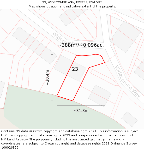 23, WIDECOMBE WAY, EXETER, EX4 5BZ: Plot and title map