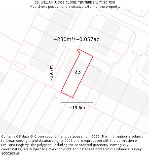 23, WILLIAM JUDGE CLOSE, TENTERDEN, TN30 7DS: Plot and title map