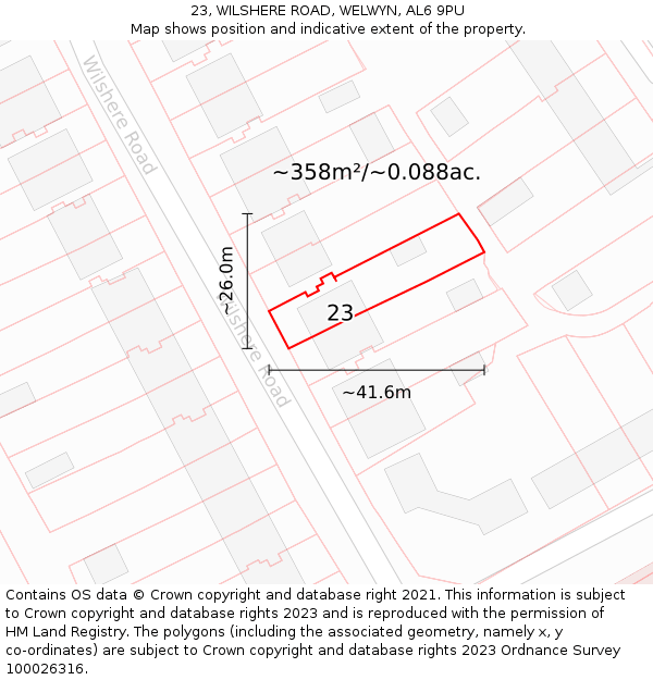 23, WILSHERE ROAD, WELWYN, AL6 9PU: Plot and title map