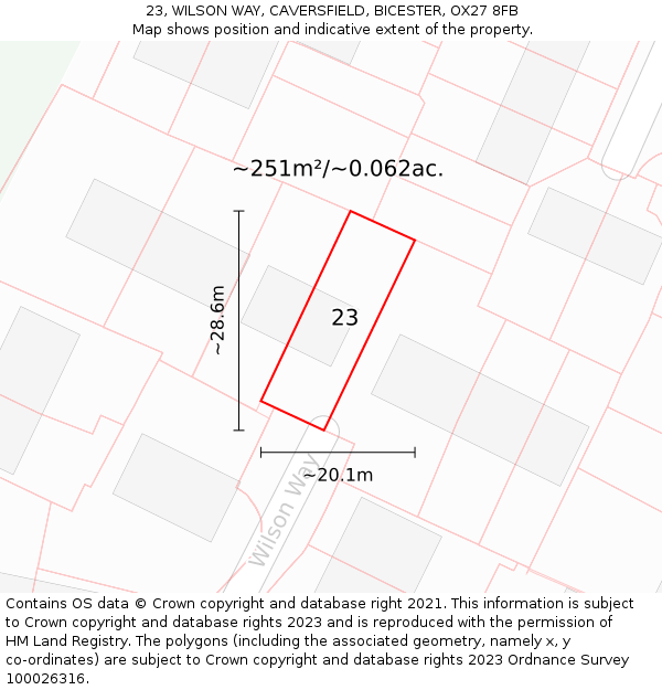 23, WILSON WAY, CAVERSFIELD, BICESTER, OX27 8FB: Plot and title map
