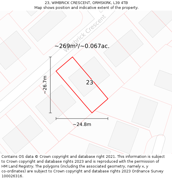 23, WIMBRICK CRESCENT, ORMSKIRK, L39 4TB: Plot and title map