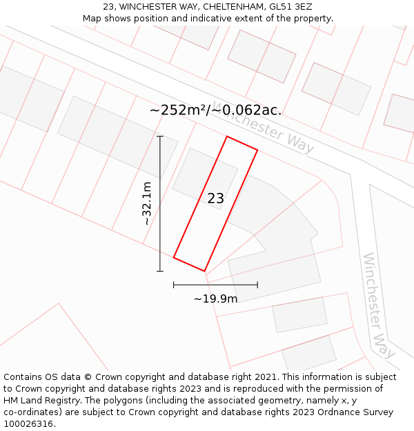 23, WINCHESTER WAY, CHELTENHAM, GL51 3EZ: Plot and title map