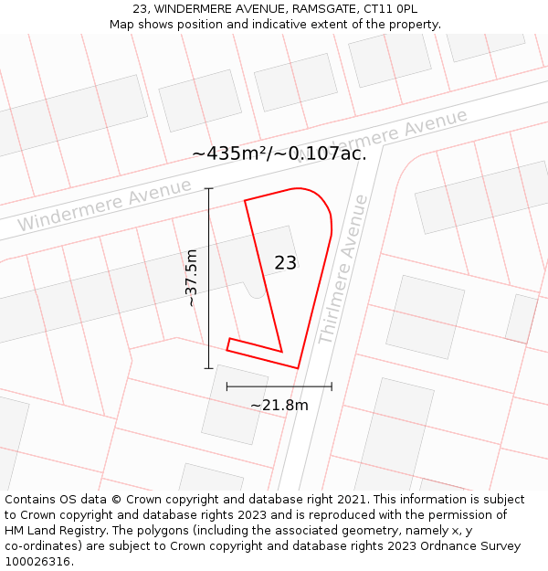 23, WINDERMERE AVENUE, RAMSGATE, CT11 0PL: Plot and title map