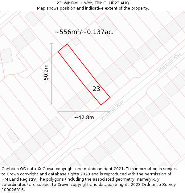 23, WINDMILL WAY, TRING, HP23 4HQ: Plot and title map