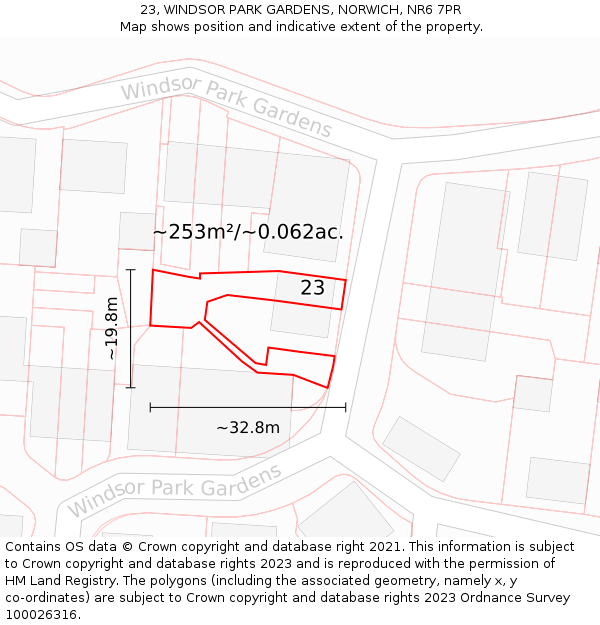 23, WINDSOR PARK GARDENS, NORWICH, NR6 7PR: Plot and title map