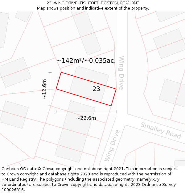 23, WING DRIVE, FISHTOFT, BOSTON, PE21 0NT: Plot and title map