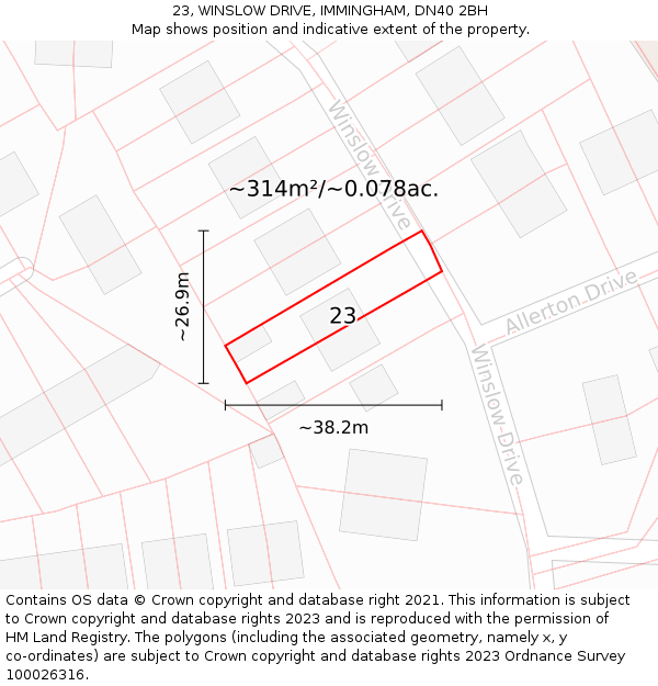 23, WINSLOW DRIVE, IMMINGHAM, DN40 2BH: Plot and title map