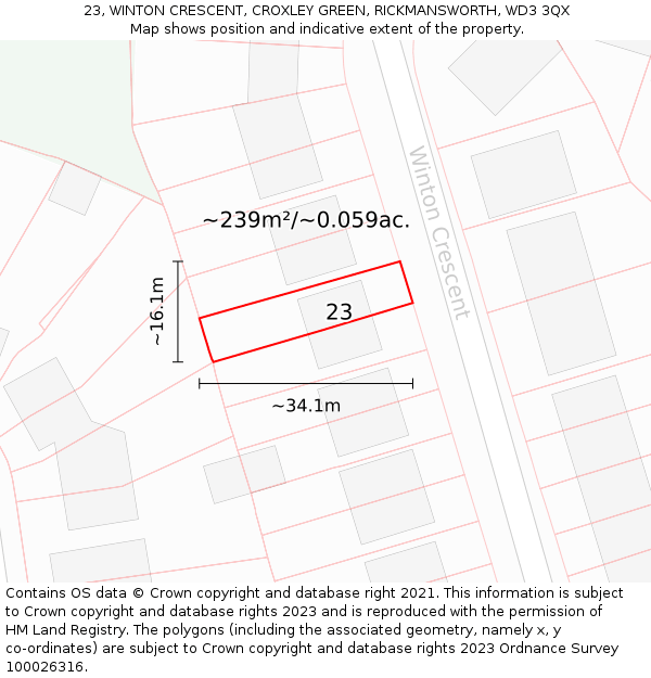 23, WINTON CRESCENT, CROXLEY GREEN, RICKMANSWORTH, WD3 3QX: Plot and title map