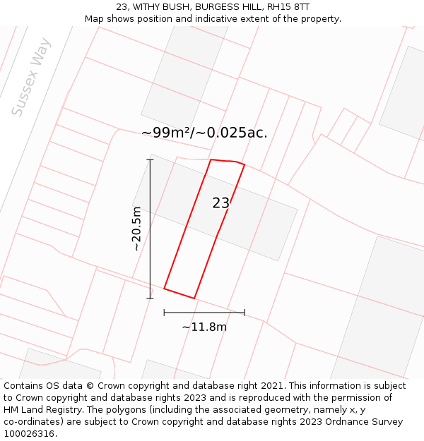 23, WITHY BUSH, BURGESS HILL, RH15 8TT: Plot and title map