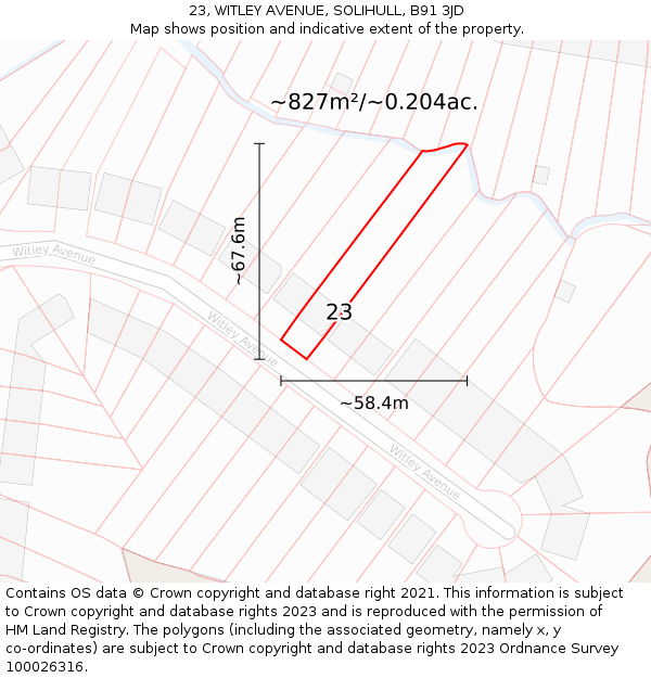 23, WITLEY AVENUE, SOLIHULL, B91 3JD: Plot and title map