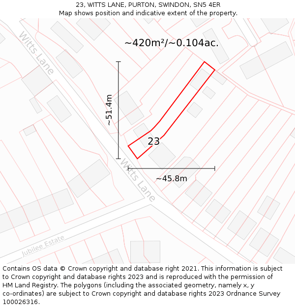 23, WITTS LANE, PURTON, SWINDON, SN5 4ER: Plot and title map