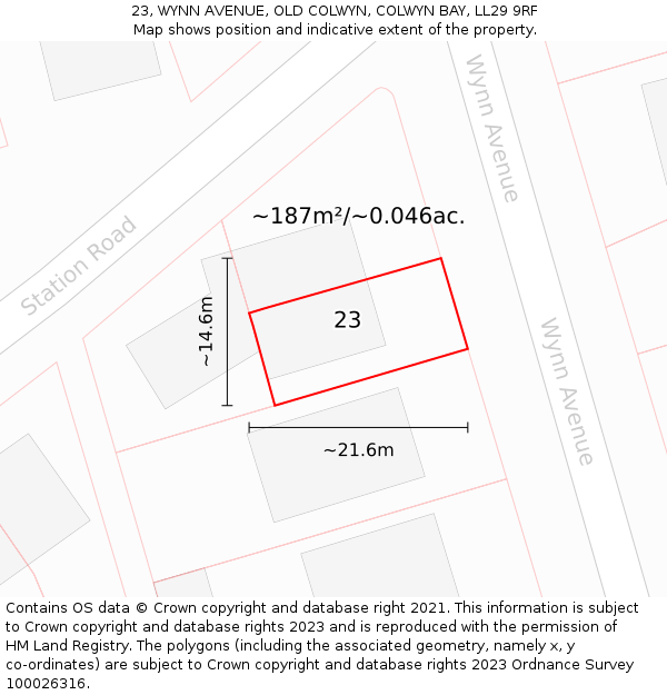 23, WYNN AVENUE, OLD COLWYN, COLWYN BAY, LL29 9RF: Plot and title map