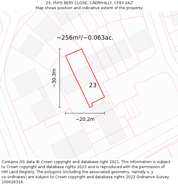 23, YNYS BERY CLOSE, CAERPHILLY, CF83 2AZ: Plot and title map