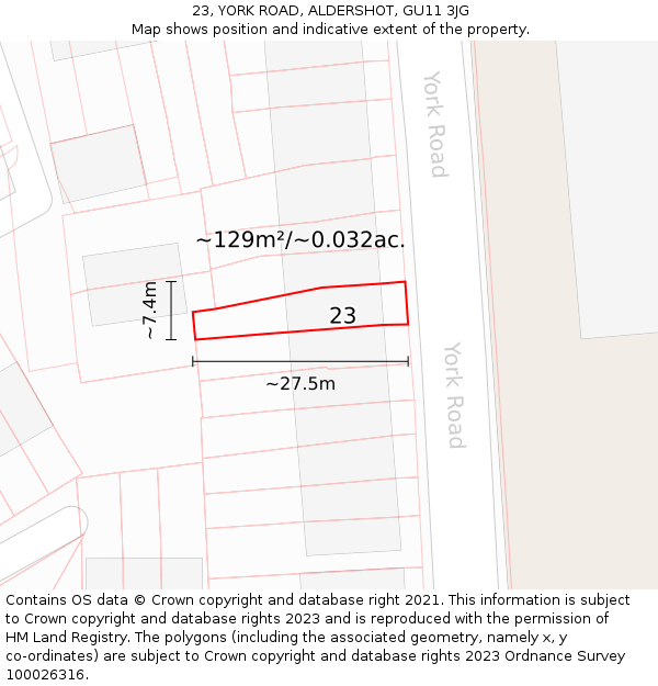 23, YORK ROAD, ALDERSHOT, GU11 3JG: Plot and title map