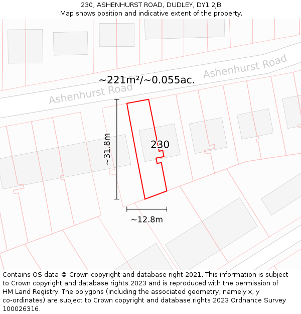 230, ASHENHURST ROAD, DUDLEY, DY1 2JB: Plot and title map