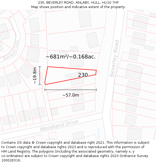 230, BEVERLEY ROAD, ANLABY, HULL, HU10 7HF: Plot and title map