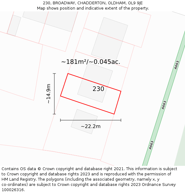 230, BROADWAY, CHADDERTON, OLDHAM, OL9 9JE: Plot and title map