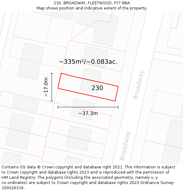 230, BROADWAY, FLEETWOOD, FY7 8BA: Plot and title map