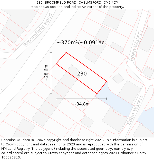 230, BROOMFIELD ROAD, CHELMSFORD, CM1 4DY: Plot and title map